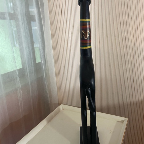 Black Wooden Giraffe Sculpture with Colorful Accents
H 21.5”.  X.  2”. X. 4”. - Picture 10 of 11